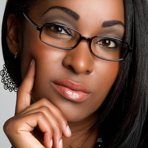 woman wearing premium framed glasses